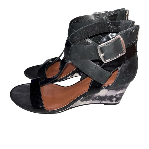 Donald J. Pliner Black Leather Marbled Heel Wedge Sandals size 8N - Picture 1 of 9